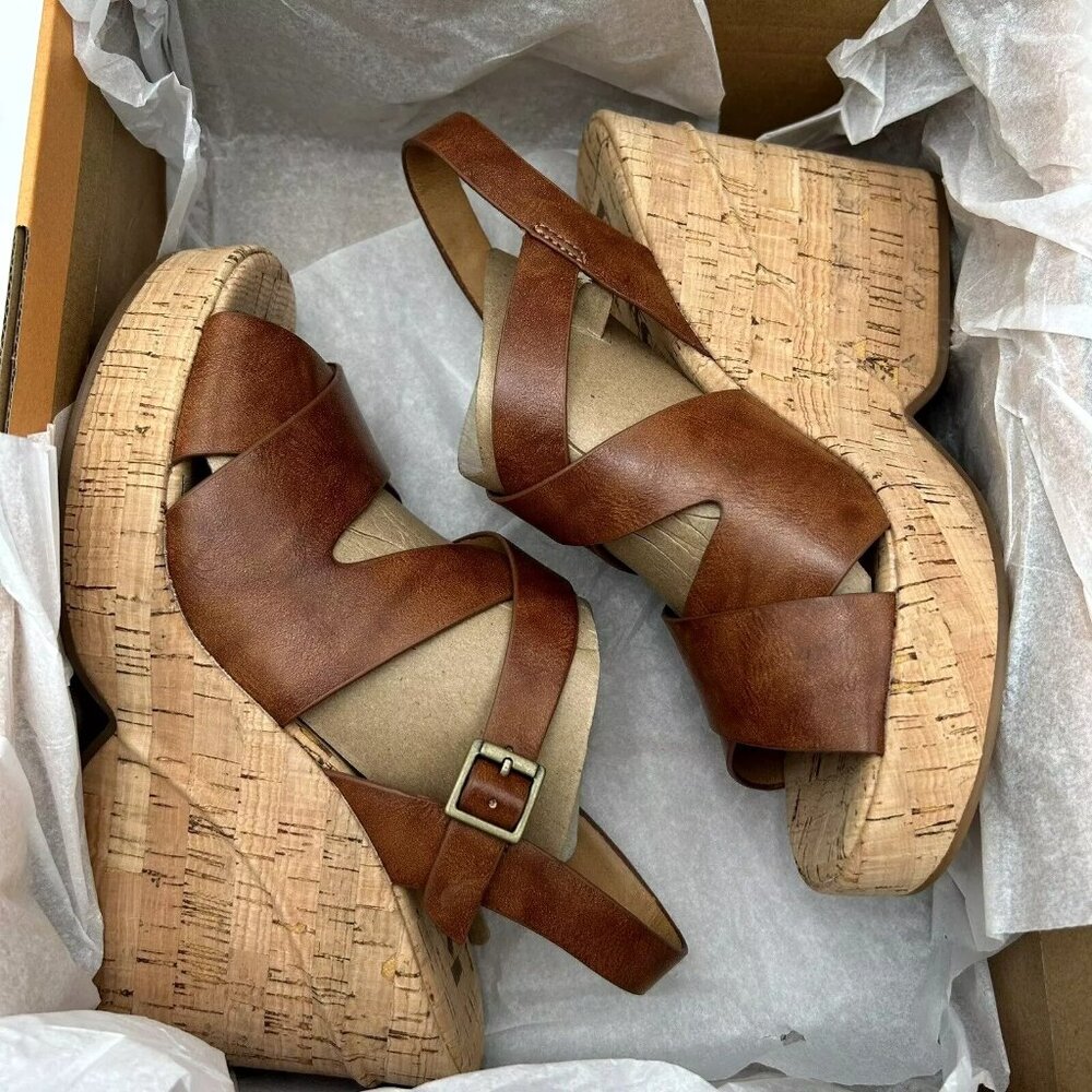 Korks Brigitte Women's Wedge Platform Sandal Size 7 Brown/Tan Open Toe Style - Picture 8 of 10